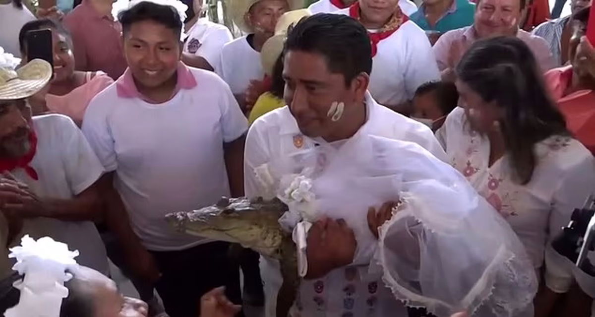 ازدواج شهردار مکزیکی با یک تمساح! +تصاویر