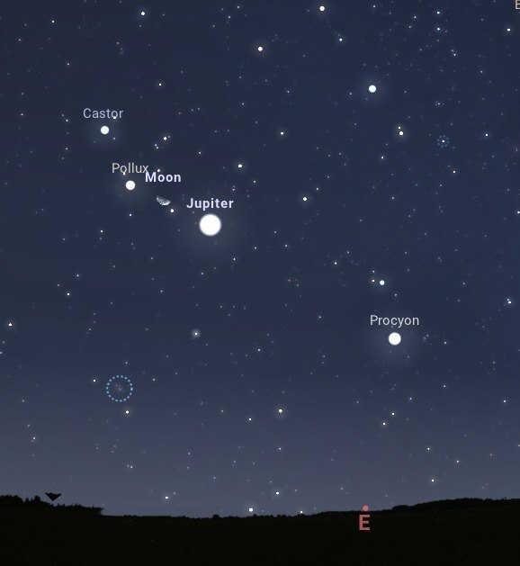 مقارنه ماه و مشتری و دنبالهدار لمون؛ مهمان آسمان شبهای پاییز نمای شبیهسازی شده از مقارنه ماه و مشتری